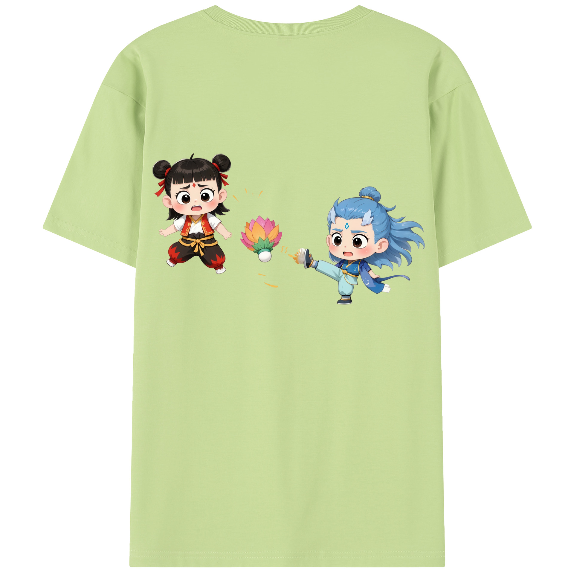（画像用） Ne Zha 2 ナタ 魔童の大暴れ 綿100％半袖Tシャツ（背面プリント）
